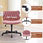 Criss Cross Legged Desk Chair with Wheels, Adjustable Swivel Vanity Chair with Woven Fabric for Home Office and Living Spaces