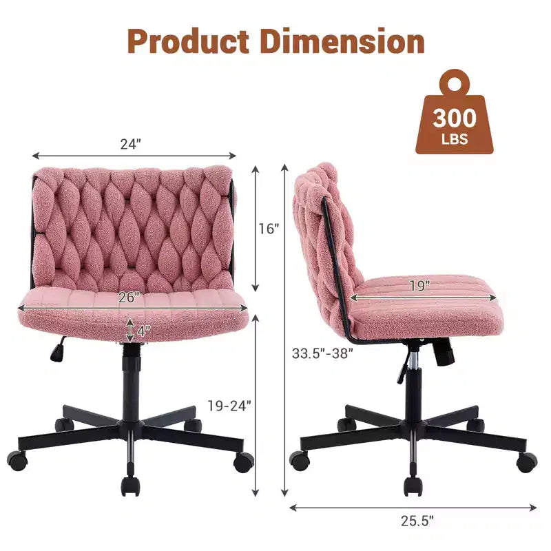 Criss Cross Legged Desk Chair with Wheels, Adjustable Swivel Vanity Chair with Woven Fabric for Home Office and Living Spaces