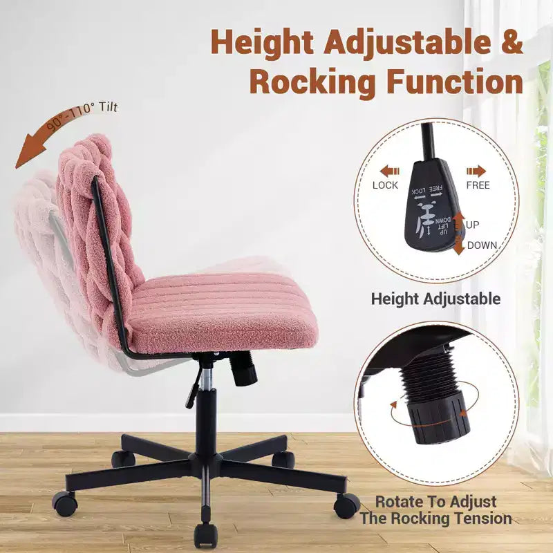 Criss Cross Legged Desk Chair with Wheels, Adjustable Swivel Vanity Chair with Woven Fabric for Home Office and Living Spaces