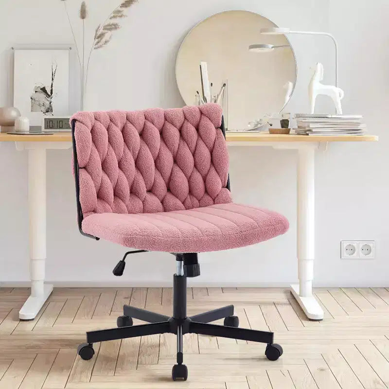 Criss Cross Legged Desk Chair with Wheels, Adjustable Swivel Vanity Chair with Woven Fabric for Home Office and Living Spaces