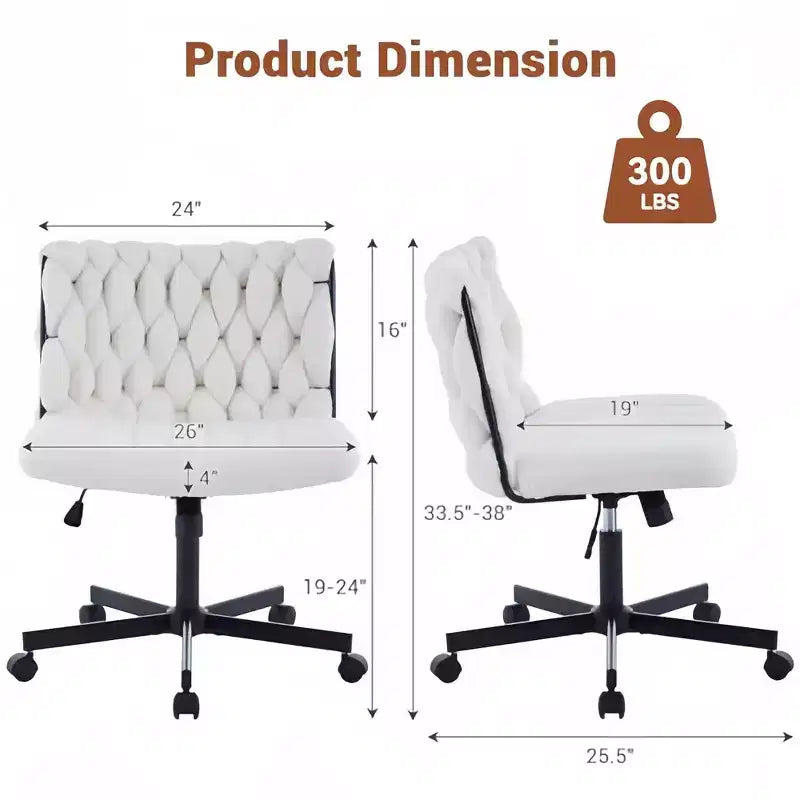 Criss Cross Legged Desk Chair with Wheels, Adjustable Swivel Vanity Chair with Woven Fabric for Home Office and Living Spaces