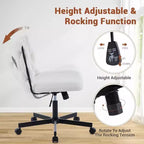 Criss Cross Legged Desk Chair with Wheels, Adjustable Swivel Vanity Chair with Woven Fabric for Home Office and Living Spaces