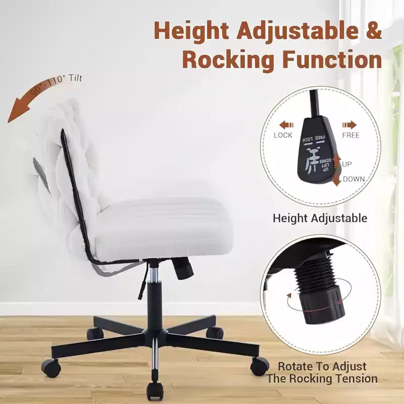 Criss Cross Legged Desk Chair with Wheels, Adjustable Swivel Vanity Chair with Woven Fabric for Home Office and Living Spaces