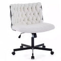 Criss Cross Legged Desk Chair with Wheels, Adjustable Swivel Vanity Chair with Woven Fabric for Home Office and Living Spaces