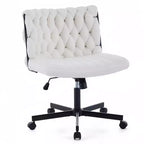 Criss Cross Legged Desk Chair with Wheels, Adjustable Swivel Vanity Chair with Woven Fabric for Home Office and Living Spaces