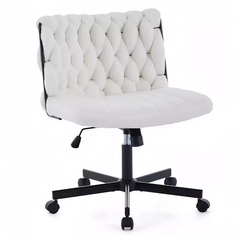 Criss Cross Legged Desk Chair with Wheels, Adjustable Swivel Vanity Chair with Woven Fabric for Home Office and Living Spaces
