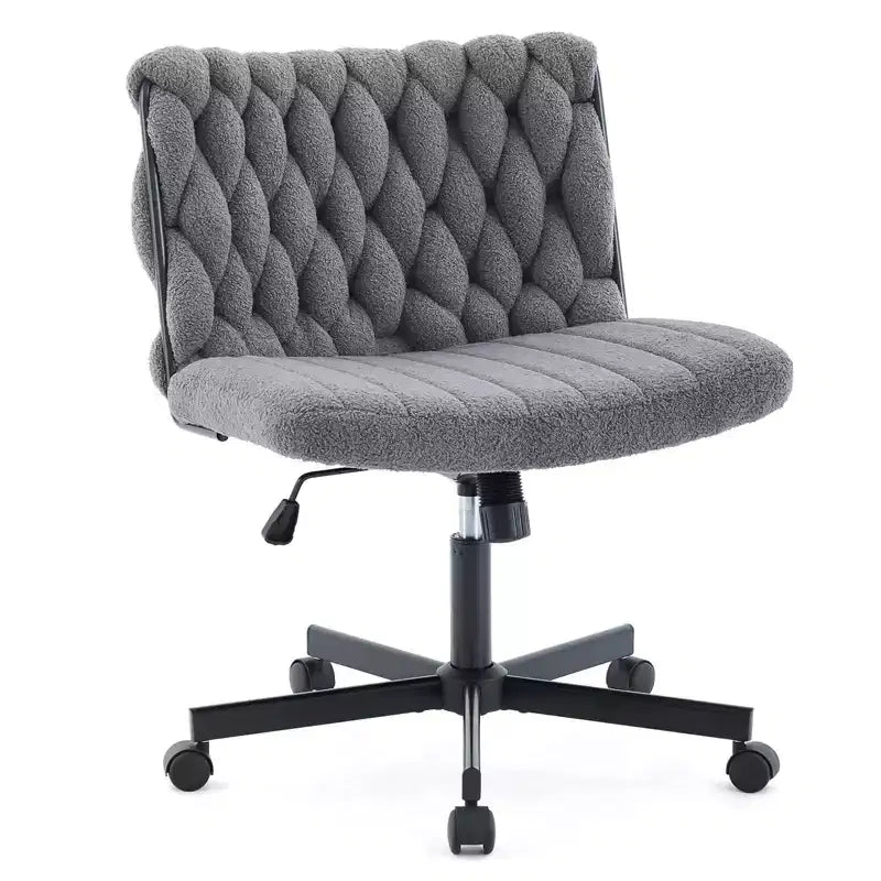 Criss Cross Legged Desk Chair with Wheels, Adjustable Swivel Vanity Chair with Woven Fabric for Home Office and Living Spaces