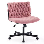 Criss Cross Legged Desk Chair with Wheels, Adjustable Swivel Vanity Chair with Woven Fabric for Home Office and Living Spaces