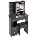 Coiffeuse avec miroir coulissant, éclairage réglable à 3 intensités, rangements multiples à tiroirs et tabouret rembourré.