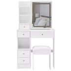 Vanity Set with Sliding Mirror, 3-Shade Adjustable Lighting, Multi-Drawer Storage & Padded Stool.