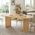 PexFix 79 Oval Dining Table for 6-8 with Arc-Shaped Edge Top and Rattan Woven Base Modern Farmhouse Kitchen Table for Living Room Dining Room Natural