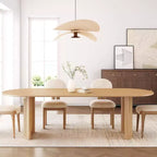 PexFix Table de salle à manger ovale 79 pour 6-8 personnes avec plateau à bords incurvés et base tissée en rotin, table de cuisine moderne de style ferme pour salon et salle à manger, naturelle