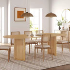 PexFix Table de salle à manger ovale 79 pour 6-8 personnes avec plateau à bords incurvés et base tissée en rotin, table de cuisine moderne de style ferme pour salon et salle à manger, naturelle