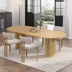 PexFix Table de salle à manger ovale 79 pour 6-8 personnes avec plateau à bords incurvés et base tissée en rotin, table de cuisine moderne de style ferme pour salon et salle à manger, naturelle