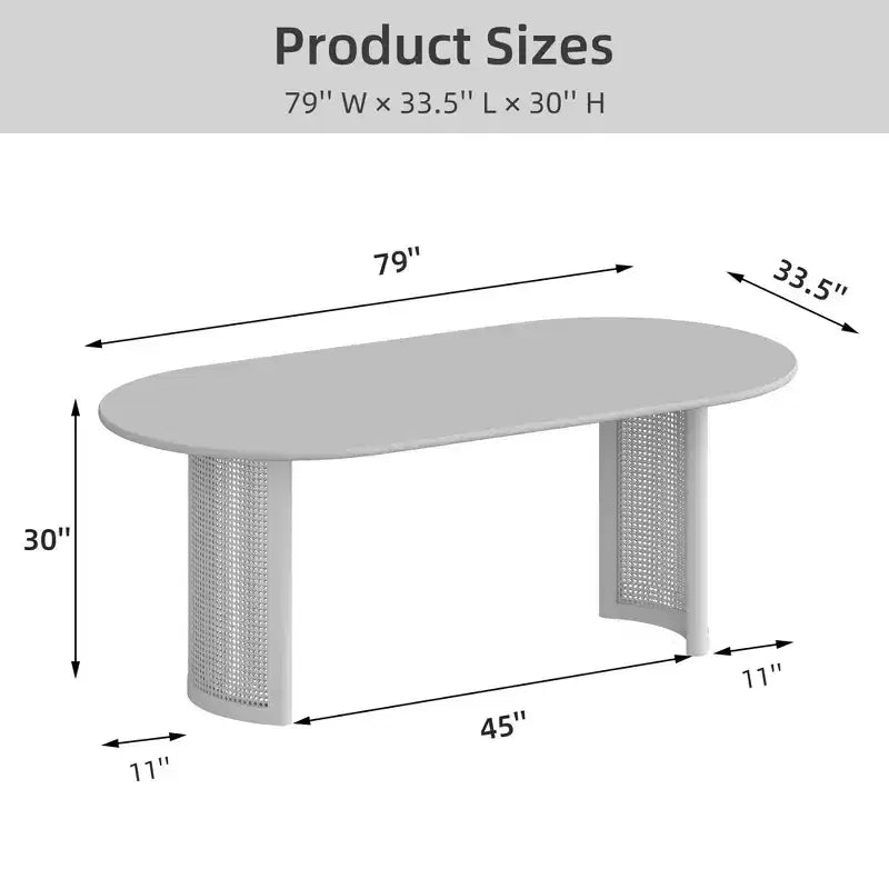 PexFix Table de salle à manger ovale 79 pour 6-8 personnes avec plateau à bords incurvés et base tissée en rotin, table de cuisine moderne de style ferme pour salon et salle à manger, naturelle