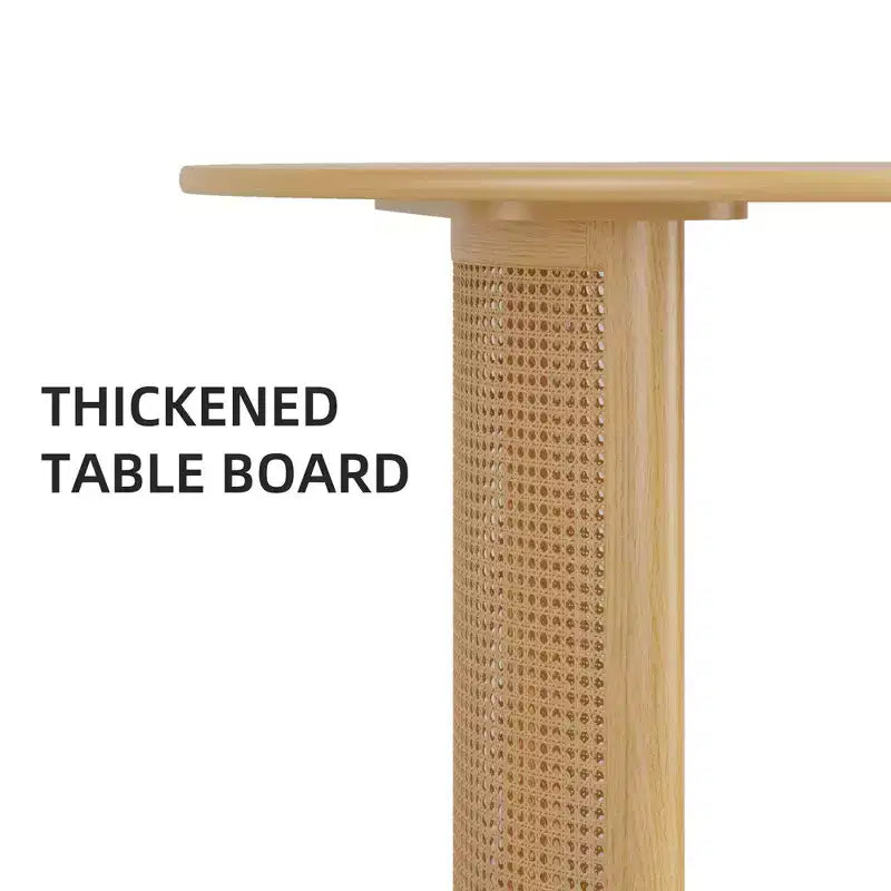 PexFix Table de salle à manger ovale 79 pour 6-8 personnes avec plateau à bords incurvés et base tissée en rotin, table de cuisine moderne de style ferme pour salon et salle à manger, naturelle