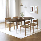PexFix Table à manger ovale en bois 67" pour 4-6 personnes, plateau épaissi avec pieds en métal noir, table de cuisine moderne pour salle à manger/salon, couleur noyer