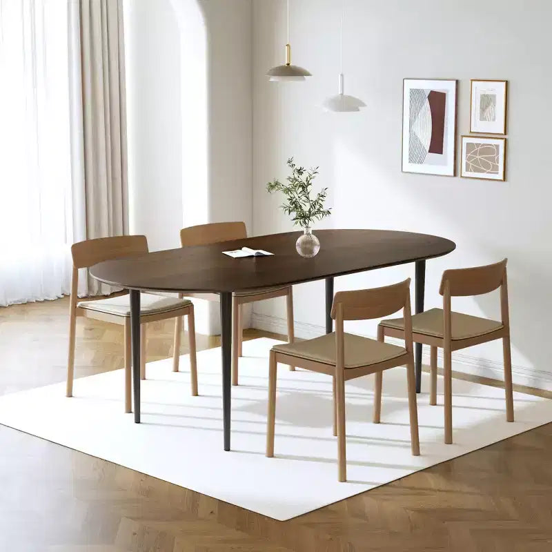 PexFix Table à manger ovale en bois 67" pour 4-6 personnes, plateau épaissi avec pieds en métal noir, table de cuisine moderne pour salle à manger/salon, couleur noyer