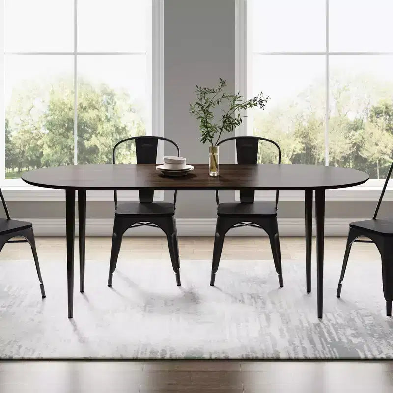 PexFix Table à manger ovale en bois 67" pour 4-6 personnes, plateau épaissi avec pieds en métal noir, table de cuisine moderne pour salle à manger/salon, couleur noyer