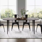 PexFix Table à manger ovale en bois 67" pour 4-6 personnes, plateau épaissi avec pieds en métal noir, table de cuisine moderne pour salle à manger/salon, couleur noyer