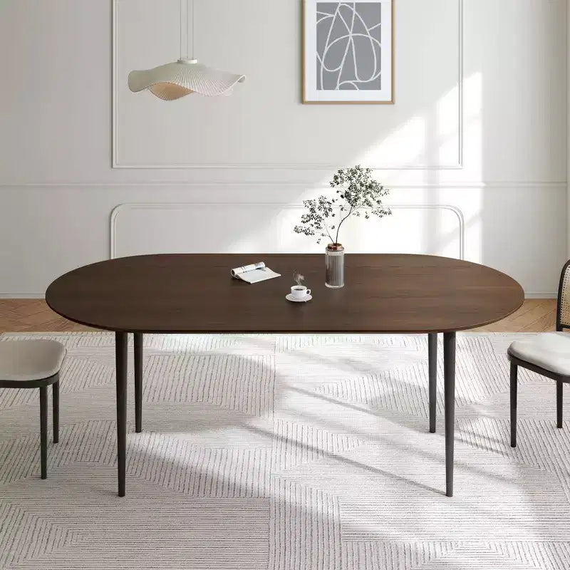 PexFix Table à manger ovale en bois 67" pour 4-6 personnes, plateau épaissi avec pieds en métal noir, table de cuisine moderne pour salle à manger/salon, couleur noyer