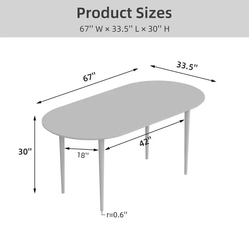 PexFix Table à manger ovale en bois 67" pour 4-6 personnes, plateau épaissi avec pieds en métal noir, table de cuisine moderne pour salle à manger/salon, couleur noyer
