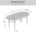 PexFix Table à manger ovale en bois 67" pour 4-6 personnes, plateau épaissi avec pieds en métal noir, table de cuisine moderne pour salle à manger/salon, couleur noyer