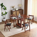 VINGLI 5-Piece Folding Dining Table Set, Extendable Drop Leaf Solid Wood Table with 4 Chairs, Drawers & Wheels