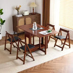 VINGLI Ensemble table et 4 chaises de salle à manger pliantes, table en bois massif à rallonges avec 4 chaises, tiroirs et roulettes
