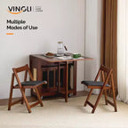 VINGLI Ensemble table et 4 chaises de salle à manger pliantes, table en bois massif à rallonges avec 4 chaises, tiroirs et roulettes