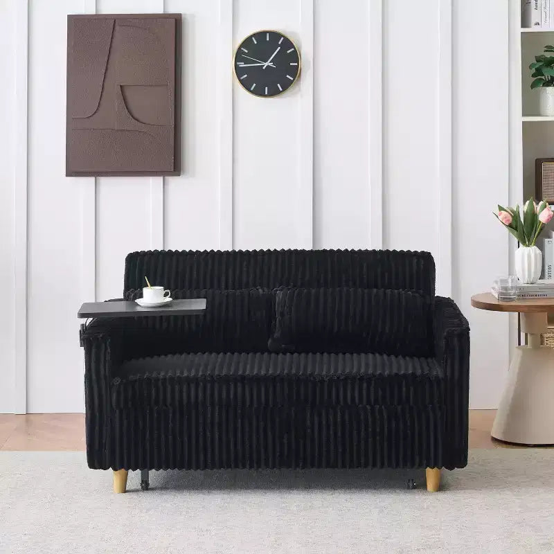 MAYEERTY Loveseat Corduroy Sofa with Dual Functions Aquipped with a Movable Tabletop for Living Room Bedroom