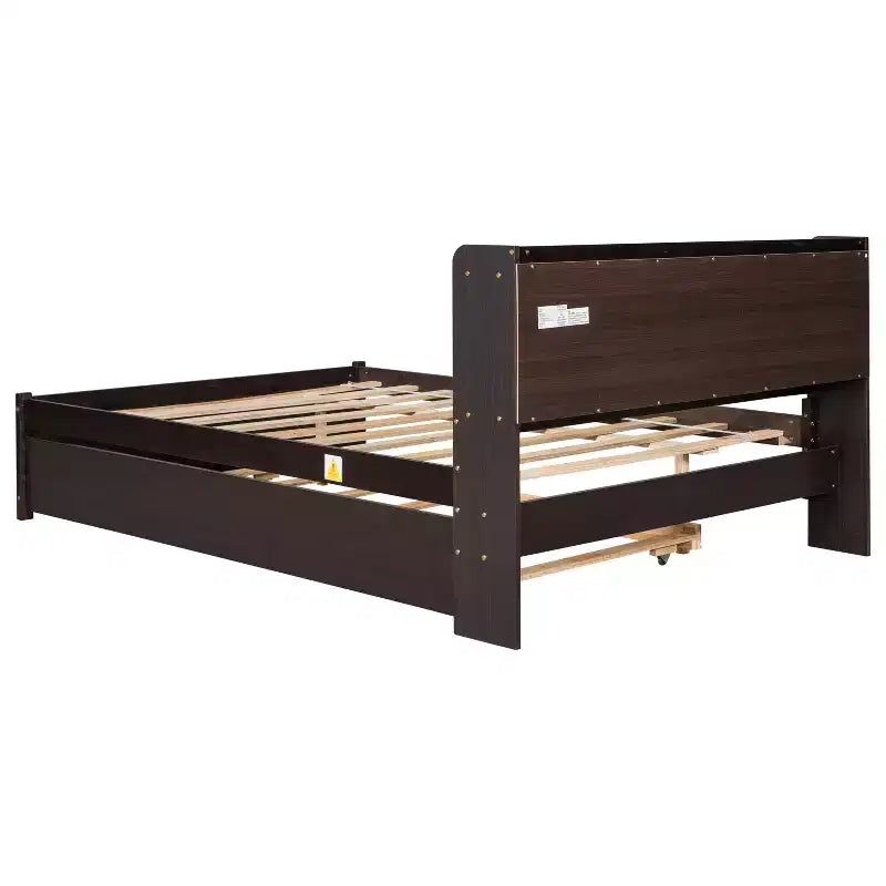 Cadre de lit double Bellemave avec lit gigogne et tête de lit de rangement, lit gigogne double avec bibliothèque pour enfants, lit bibliothèque pour adolescents, adultes