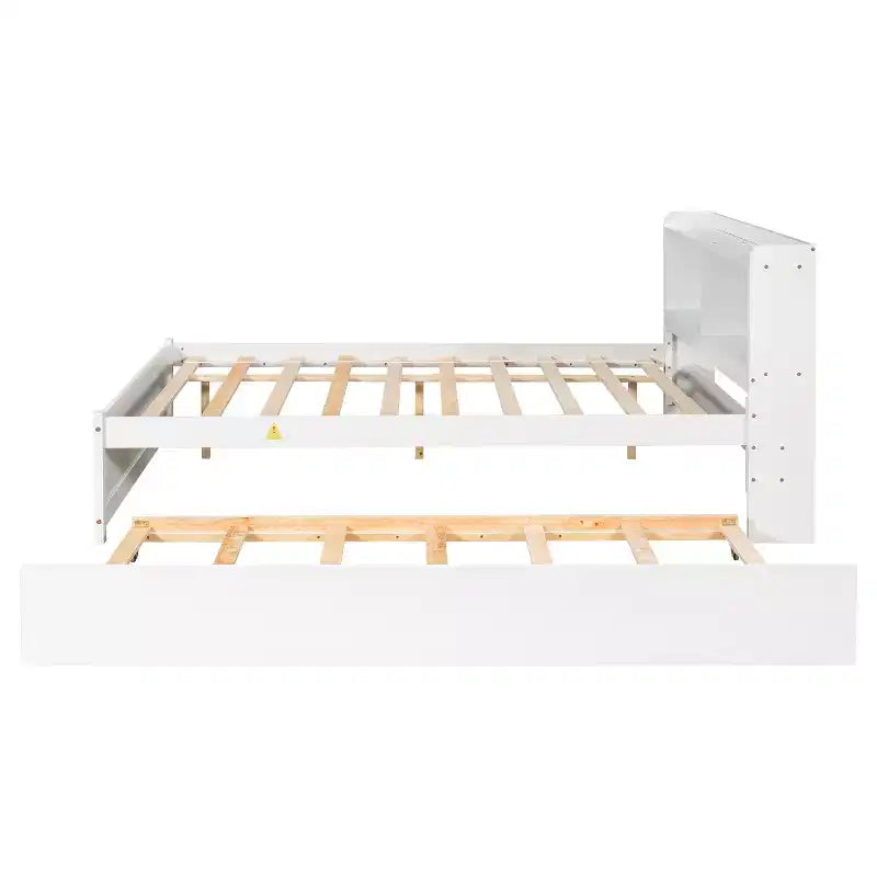 Cadre de lit double Bellemave avec lit gigogne et tête de lit de rangement, lit gigogne double avec bibliothèque pour enfants, lit bibliothèque pour adolescents, adultes