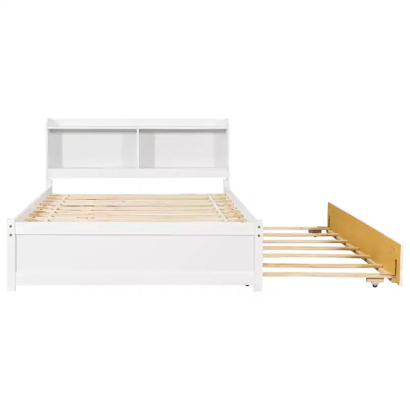 Cadre de lit double Bellemave avec lit gigogne et tête de lit de rangement, lit gigogne double avec bibliothèque pour enfants, lit bibliothèque pour adolescents, adultes