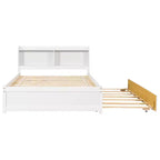 Cadre de lit double Bellemave avec lit gigogne et tête de lit de rangement, lit gigogne double avec bibliothèque pour enfants, lit bibliothèque pour adolescents, adultes