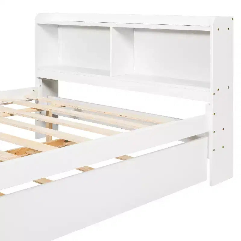 Cadre de lit double Bellemave avec lit gigogne et tête de lit de rangement, lit gigogne double avec bibliothèque pour enfants, lit bibliothèque pour adolescents, adultes