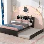 Cadre de lit double Bellemave avec lit gigogne et tête de lit de rangement, lit gigogne double avec bibliothèque pour enfants, lit bibliothèque pour adolescents, adultes