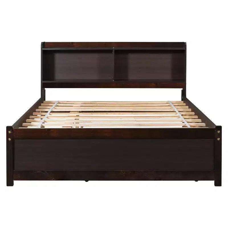 Cadre de lit double Bellemave avec lit gigogne et tête de lit de rangement, lit gigogne double avec bibliothèque pour enfants, lit bibliothèque pour adolescents, adultes