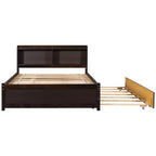 Cadre de lit double Bellemave avec lit gigogne et tête de lit de rangement, lit gigogne double avec bibliothèque pour enfants, lit bibliothèque pour adolescents, adultes
