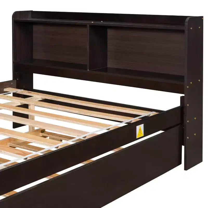 Cadre de lit double Bellemave avec lit gigogne et tête de lit de rangement, lit gigogne double avec bibliothèque pour enfants, lit bibliothèque pour adolescents, adultes