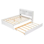 Cadre de lit double Bellemave avec lit gigogne et tête de lit de rangement, lit gigogne double avec bibliothèque pour enfants, lit bibliothèque pour adolescents, adultes