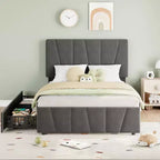 Adjustable Headboard Bed Frame with Storage Drawers  Velvet Upholstered Tufted Platform Bed with Wooden Slats, No Box Spring Needed