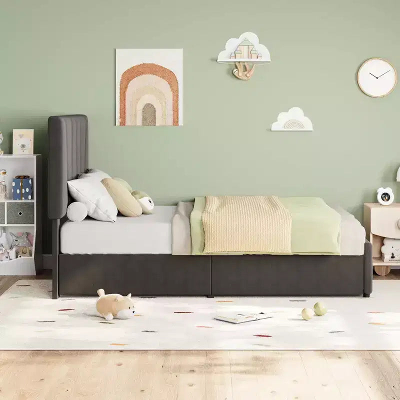 Adjustable Headboard Bed Frame with Storage Drawers  Velvet Upholstered Tufted Platform Bed with Wooden Slats, No Box Spring Needed