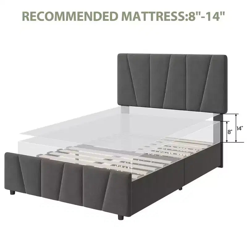 Adjustable Headboard Bed Frame with Storage Drawers  Velvet Upholstered Tufted Platform Bed with Wooden Slats, No Box Spring Needed