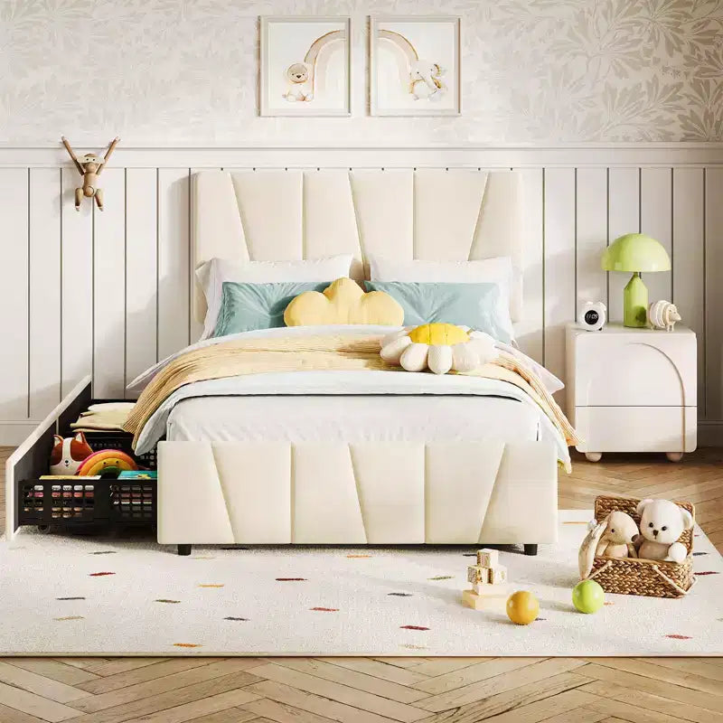 Adjustable Headboard Bed Frame with Storage Drawers  Velvet Upholstered Tufted Platform Bed with Wooden Slats, No Box Spring Needed