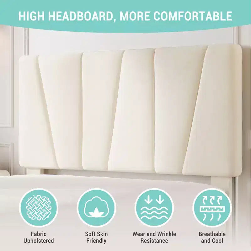 Adjustable Headboard Bed Frame with Storage Drawers  Velvet Upholstered Tufted Platform Bed with Wooden Slats, No Box Spring Needed