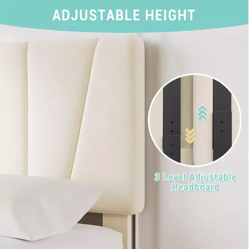 Adjustable Headboard Bed Frame with Storage Drawers  Velvet Upholstered Tufted Platform Bed with Wooden Slats, No Box Spring Needed