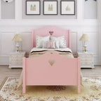 Twin Bed Frame for Girls Princess Bed, Wood Twin Size Platform Bed with Headboard and Footboard