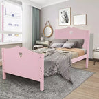 Twin Bed Frame for Girls Princess Bed, Wood Twin Size Platform Bed with Headboard and Footboard