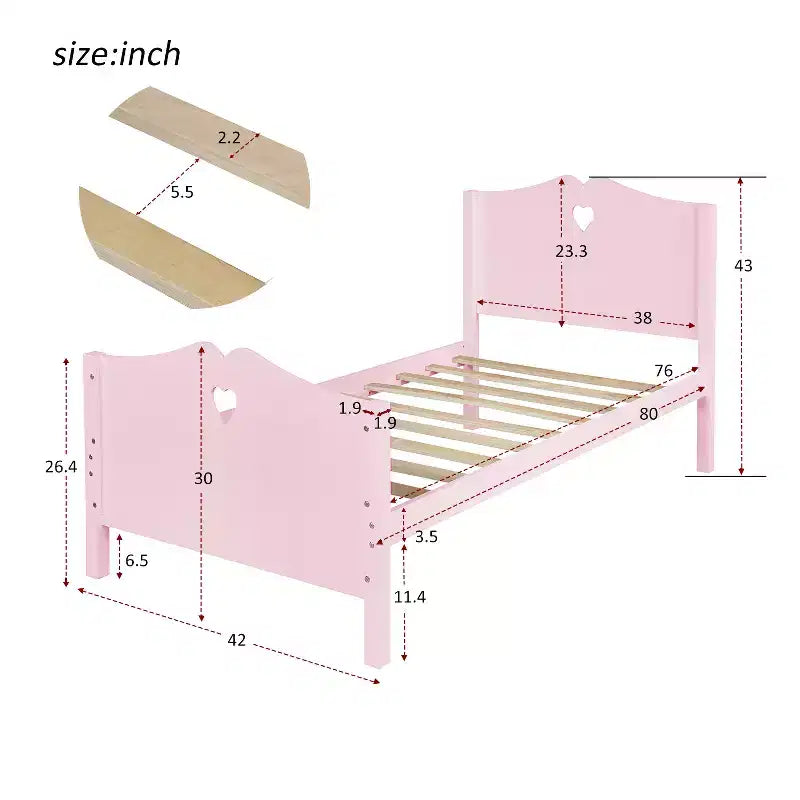 Twin Bed Frame for Girls Princess Bed, Wood Twin Size Platform Bed with Headboard and Footboard